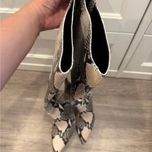 Vince Camuto Beige and Black Snake-Print Over-the-Knee Boots
